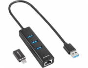 3portový hliníkový hub USB 3.2 Gen 1 + Ethernet, dokovací stanice