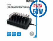 DELTACO DPS-0200, 5x USB A, Nabíjecí stanice, 50W