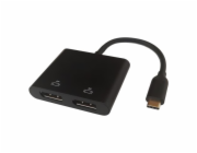 DELTACO Adaptér USB Type C/2x DP, černý
