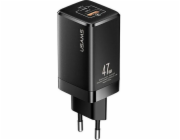 Usams USAMS Charger Lod. síť. T41 USB-C+USB GaN 47W PD+QC (pouze hlava) Rychlé nabíjení černá/černá CC137TC01 (US-CC137)