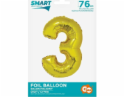 GoDan Fóliový balónek číslo 3 zlatý Smart 76cm