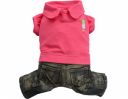 DoggyDolly Džíny a polo komplet, růžová, XXL 36-38cm/56-58cm