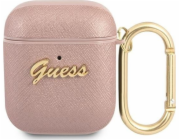 Pouzdro Guess Guess GUA2SASMP Obal Apple AirPods růžový/růžový Saffiano Script Metal Collection