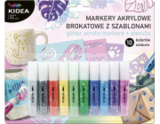 Derform Akrylové třpytivé fixy 10 barev se šablonami Kidea