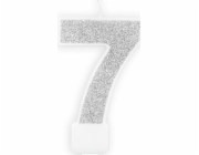 Narozeninová svíčka, číslo 7, stříbrný třpyt, 7 cm. univerzální
