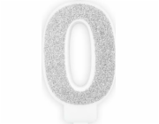 Narozeninová svíčka, číslo 0, stříbrný třpyt, 7 cm. univerzální