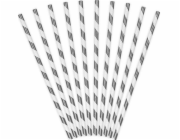 Party Deco Pruhovaná papírová brčka na pití, stříbrná, 19,5 cm, 10 ks univerzální