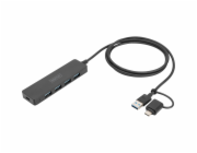 DIGITUS USB 3.0 Hub 4-Port+USB-C Adapter, SlimLine 1,2m Cable