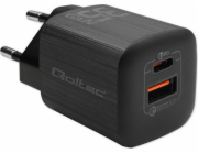 Nabíječka Qoltec 35W GaN ULTRA síťová nabíječka | 5-20V | 2,25-3A | 1 x USB typC PD | 1 x USB | Černá