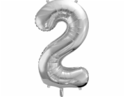 Party Deco Foil balónek Číslo "2", 86cm, univerzální stříbrný