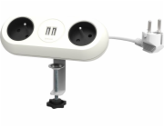 Orno Nábytková zásuvka s montážním držákem, USB nabíječka, 2 zásuvky 2P+Z, 2xUSB, 3x1,0mm kabel? - 1,5 m, bílá