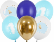 PartyDeco Latexové narozeninové balónky pro roční dítě, modré