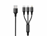 USB 2GO USB-A - USB-C + microUSB + Lightning kabel 1,5 m černý (797153)