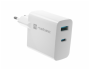 Univerzální USB nabíječka Natec RIBERA GaN 1X USB-A + 1X USB-C 65W, Bílá
