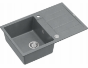 GraniteQ dřez MORGAN 111 GraniteQ stříbrný kamenný dřez se sifonem Push To Open, 1-miska bez prvků z nerezové oceli