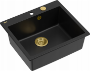 GraniteQ dřez MORGAN 110 GraniteQ čistý karbonový dřez se sifonem Push To Open, zlatá barva, 1-miska čb + háčky 4 ks