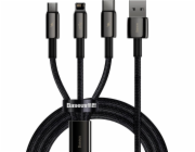 Kabel USB 3v1 Baseus Tungsten Gold, USB na micro USB / USB-C / Lightning, 3,5 A, 1,5 m (černý)