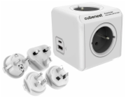 Cubenest Powercube ReWirable USB PD 20W, A+C, 4× zásuvka, bílá/šedá, 4 cestovní koncovky, dětská pojistka, uzemnění