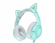 Herní sluchátka K9 RGB USB cat ears zelená (kabelová)