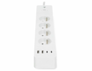 NEDIS Wi-Fi chytrý prodlužovací přívod/ 3x zásuvka typu E/ 16A/ 2x USB-A/ 2x USB-C/ 2m/ Android/ iOS/ bílá
