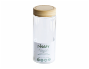 Dóza Pebbly, PKV-028, skleněná, kulatá, na jídlo, 850 ml, bambusové víko s uzávěrem, 8,5 x 8,5 x 21 cm