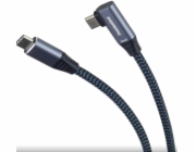 PREMIUMCORD USB-C zahnutý kabel (USB 3.2 Gen2x2, 5A, 100W, 20Gbit/s) 3m, Šedá