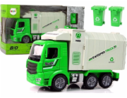 LeanToys Zelené popelářské auto Pohyblivý kontejner svítící kola