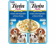 INABA Dog Twin kuřecí se zeleninou a sýrem v bujónu – pochoutka pro psy – 2x40g