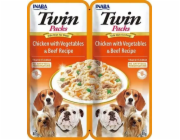 INABA Dog Twin kuřecí se zeleninou a hovězím v bujónu – pochoutka pro psy – 2x40g