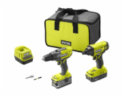 Ryobi ONE+ akumulátorová kombi vrtačka / sada rázových utahováků R18PDID2-252S, 18 voltů