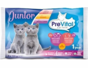PREVITAL Cat Food Junior Mix Příchutí s jehněčím, krůtou, lososem, pstruhem v omáčce – mokré krmivo pro kočky – 4 x 100 g