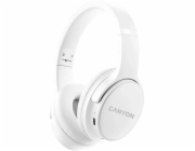 CANYON bezdrátová sluchátka OnRiff 4, BT 5.3, USB-C, baterie 500 mAh, mic., 40mm měniče, bílé