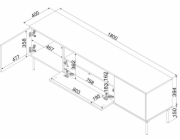 Cama RTV skříň EF + krb černá TRESSE 180x40x54,5 kašmírový matný