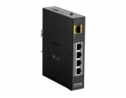 D-Link DIS 100G-5PSW - Přepínač - neřízený - 4 x 10/100/1000 (PoE+) + 1 x gigabitů SFP - lze montovat na konzolu DIN, pro připevnění na zeď - PoE+ (120 W) - DC napájení