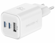 Swissten síťový adaptér gan 2x usb-c 65w pd + 1x usb-a 18w qc bílý