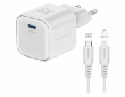 Swissten síťový adaptér gan 1x usb-c 20w power delivery bílý + datový kabel usb-c/lightning 1,2 m bílý