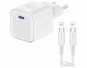 Swissten síťový adaptér gan 1x usb-c 20w power delivery bílý + datový kabel usb-c/usb-c 1,2 m bílý