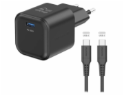Swissten síťový adaptér gan 1x usb-c 20w power delivery černý + datový kabel usb-c/usb-c 1,2 m černý
