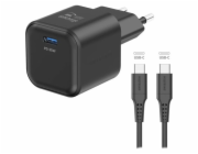 Swissten síťový adaptér gan 1x usb-c 35w power delivery černý + datový kabel usb-c/usb-c 1,2 m černý