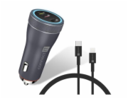 CONNECT IT InCarz DUPLEX nabíječka do auta, 2x USB-C, 1x Lightning, ANTRACITOVÁ