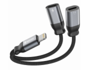 SWISSTEN NABÍJECÍ AUDIO ADAPTÉR TEXTILE LIGHTNING (samec) / 2x LIGHTNING (samice) 0,12 M ČERNÝ