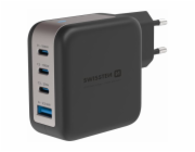 SWISSTEN SÍŤOVÝ ADAPTÉR GaN 3x USB-C 100W PD + 1x USB-A 18W QC ČERNÝ