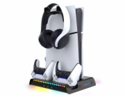 iPega P5S006 Multifunkční Nabíjecí RGB Stojan s Chlazením pro PS5 Slim Black