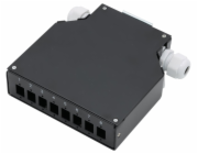 XtendLan mini rozvadeč na DIN lištu, 8x SC Simplex, 4 vstupní otvory, krytka, černý