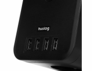 Huslog prodlužovací kabel 3x zásuvka + 4x USB, černý
