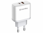 COLORWAY 1x USB a 1x USB-C/ síťová nabíječka/ 45W/ 100V-240V/ Bílá