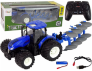 Traktor LeanToys na dálkové ovládání 1:24 modrý pluh kovový