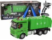 Dálkové ovládání LeanToys popelářské auto Zelené dálkové ovládání 2,4G Světla Zvuk