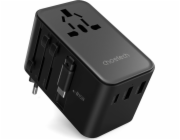 Choetech Choetech PD5020 35W cestovní adaptér EU/US/AUS/UK s vestavěným kabelem USB-C – černý
