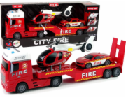 LeanToys Set Hasiči Odtahový vůz Auto Helikoptéra Zvuk Světle červená LEAN Toys